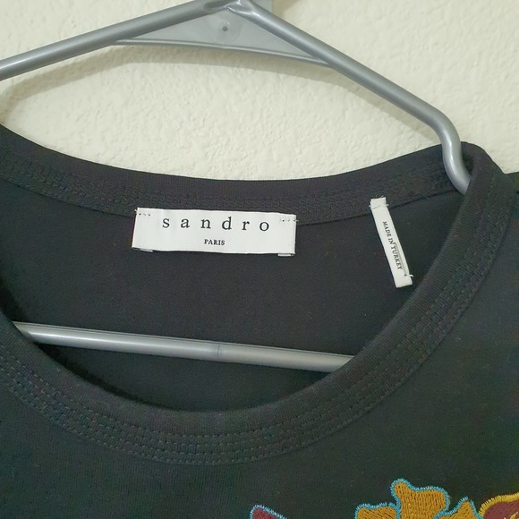 Sandro Paris Selena Embroidered Ruffle Asymmetric Peplum Top Women's Size S/M - Picture 4 of 8